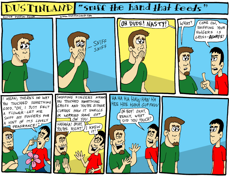 dustinland comic cartoon finger sniff